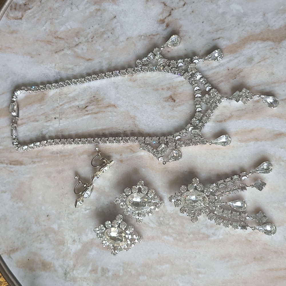 Vintage 1950s Rhinestone Jewelry set Interchangeable Pendant